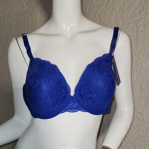Blue Lace Full-Coverage Bra with Adjustable Straps
